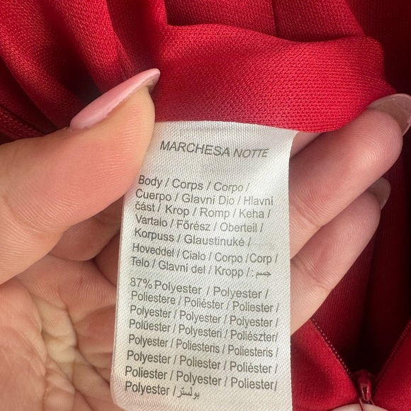 NWT Marchesa Red Embellished Gown with Slit and Off the Shoulder Neckline - Picture 10 of 12